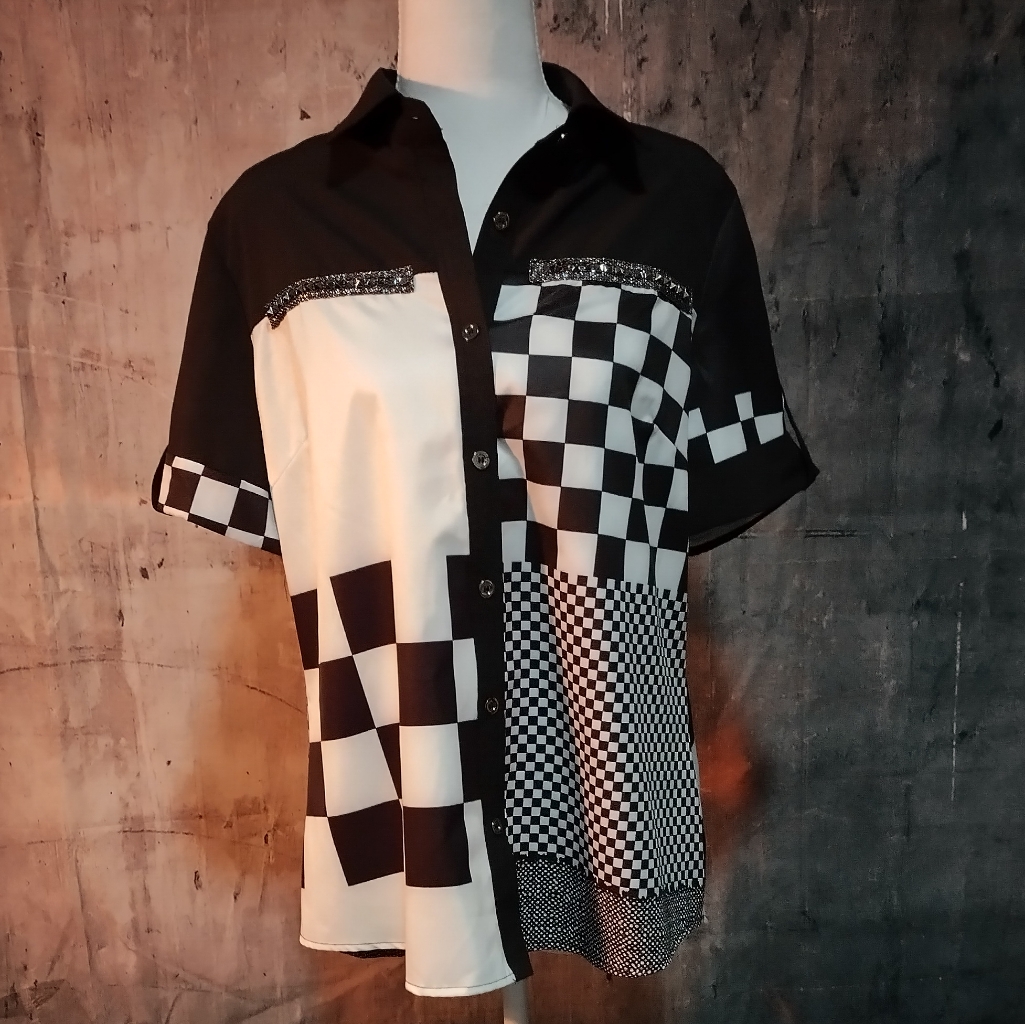 Fun Checkered Studded Button Down